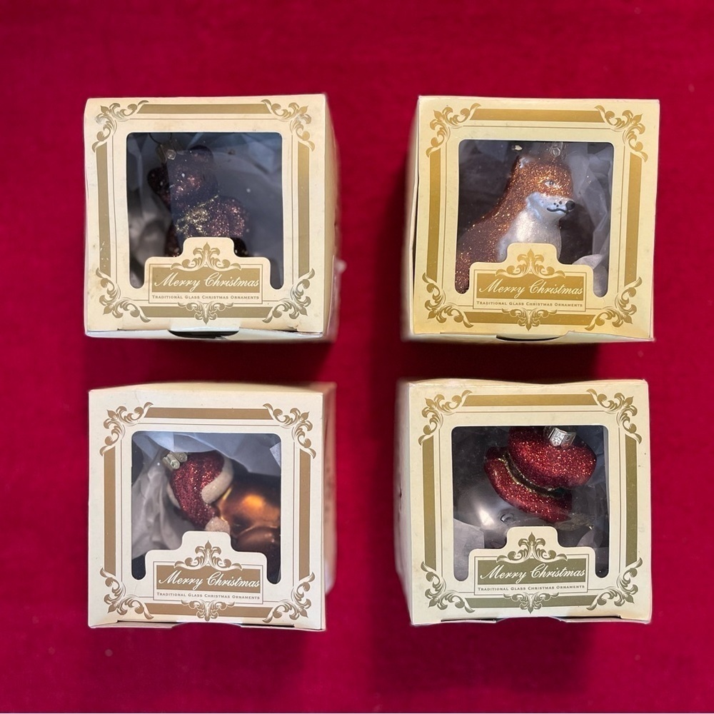 Impuls Blown Glass Hand Painted Ornaments Lot Of 4 Teddy Bear, Snowman, Fox, Lab - Picture 2 of 6